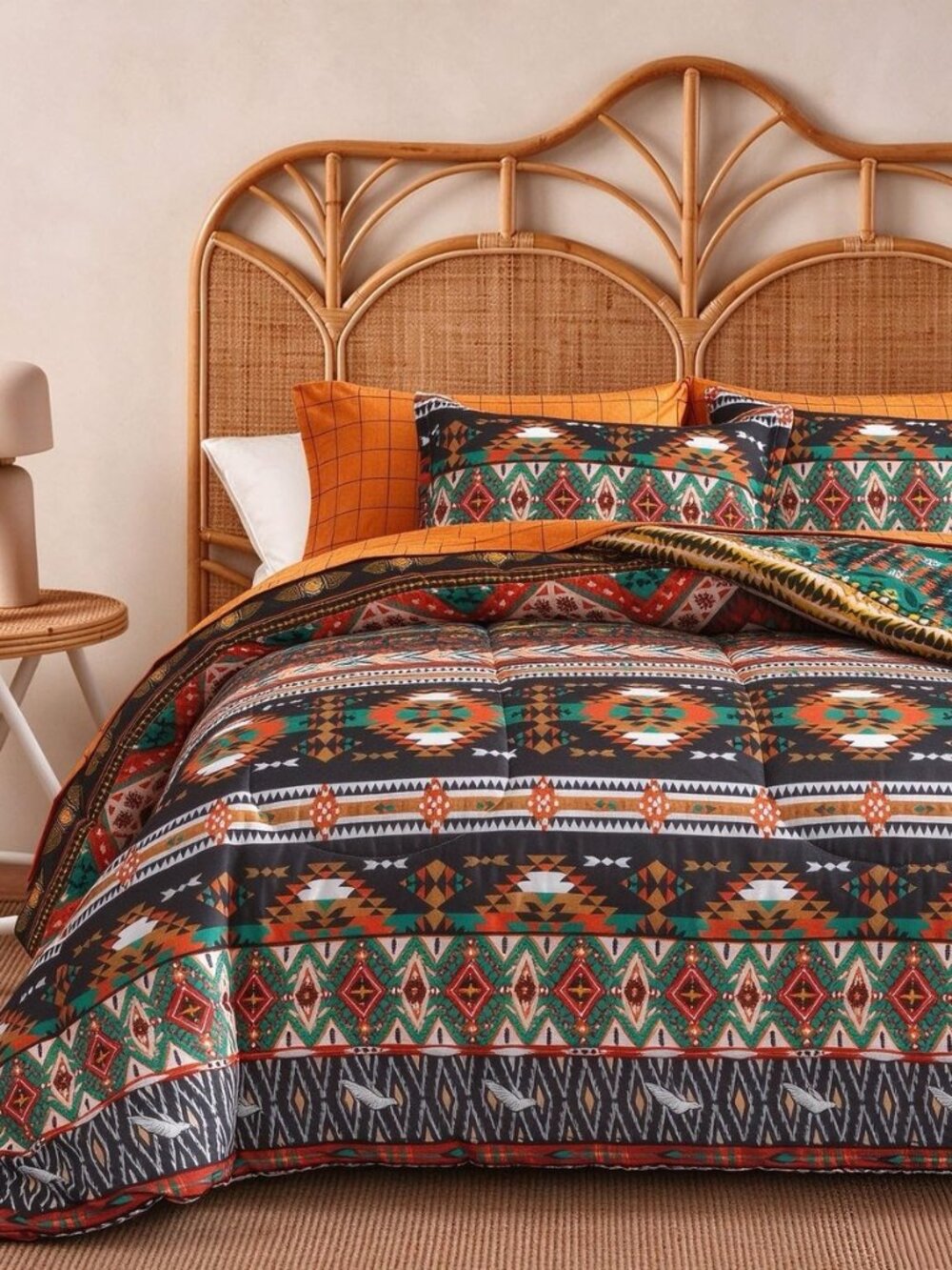 7 Pieces Boho Bed in a Bag Queen Size, Southwestern Bohemian Tribal Striped